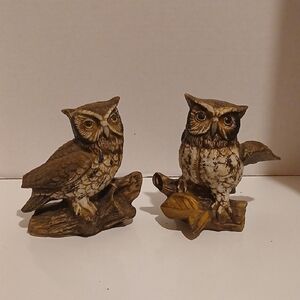 Vintage 80s Homco Brown and Cream Owl Figurines